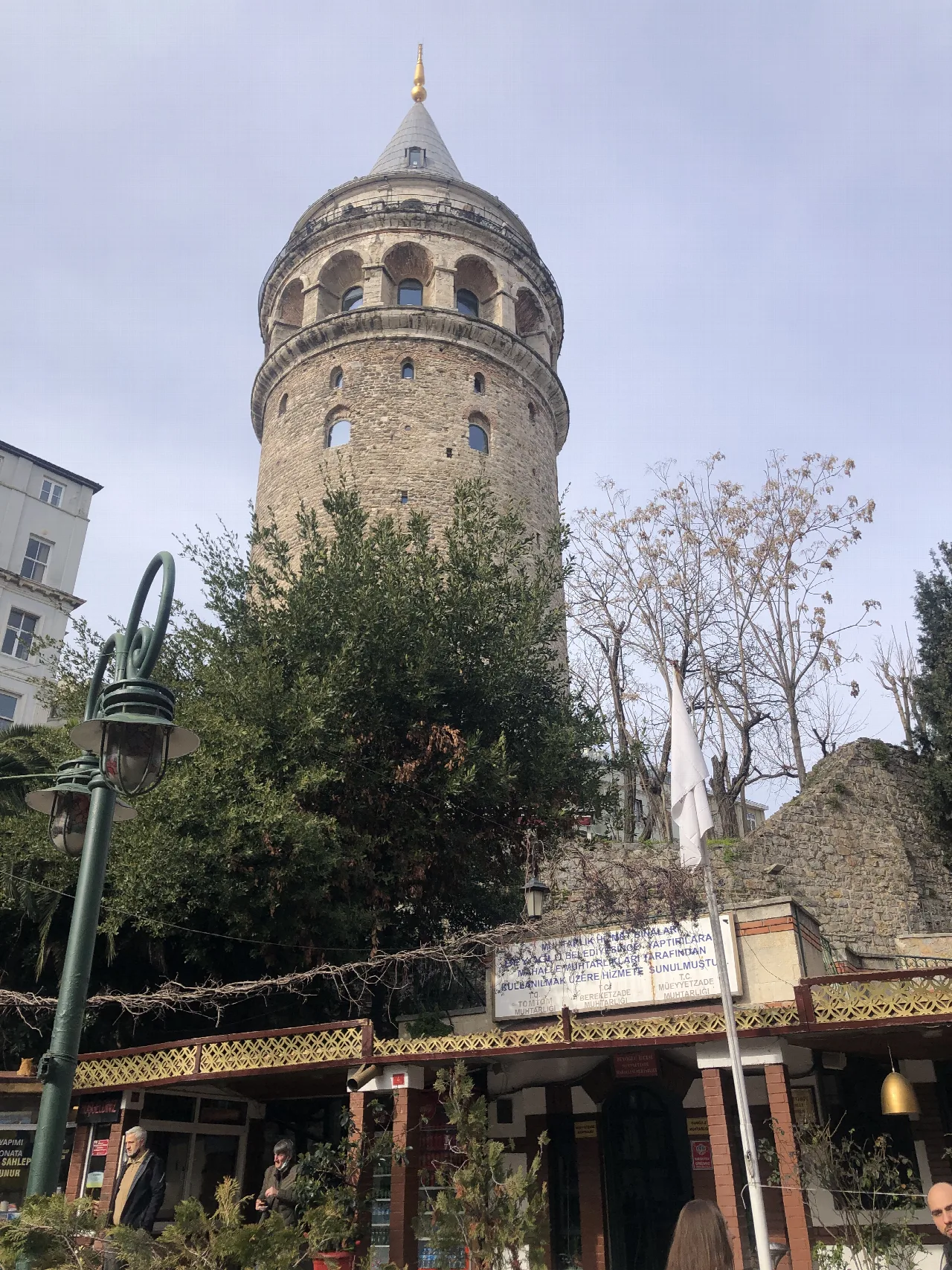 Torre de Gálata entre árboles y edificios del barrio.